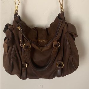 Miu Miu Dark Brown Suede Bow tote
